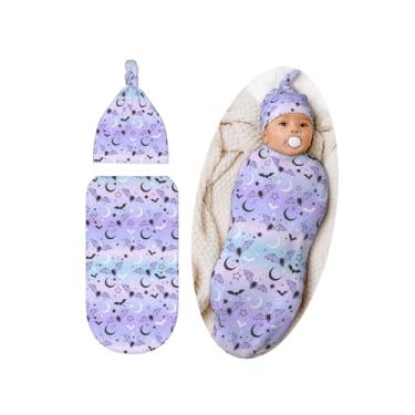 Imagem de Conjunto de cobertor gótico de Halloween para meninos e meninas, morcego macio, lua, gótico, bebê, saco de dormir recém-nascido, cobertor para presente de chá