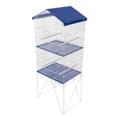 Imagem de Gaiola para Papagaio, Viveiro com Pés Arame Zincado Duplo com Divisória Repartição para Periquito Agapornis Aves Passarinho(Teto Latão Azul)