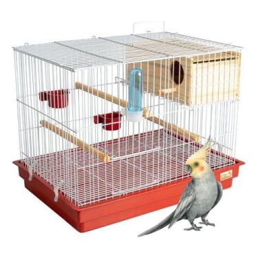 Imagem de Gaiola para Papagaio, Gaiola Criadeira para Aves Calopsita com Ninho Mdf Resistente Durável(Branca/Vermelho)