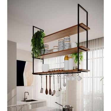 Imagem de Nicho De Teto Indústrial Denver 120cm Preto E Freijó - Cor: Preto