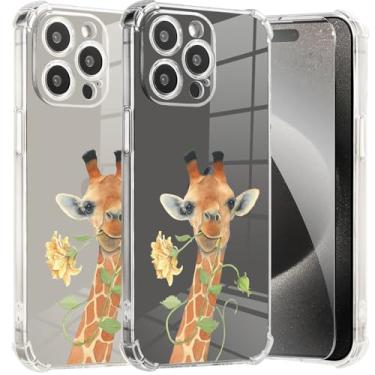 Imagem de Roemary Capa de girafa para iPhone 16e com design floral de girafa, padrão floral com protetor de tela [Buffertech impacto de queda de 2 metros] Capa protetora de TPU macio para iPhone 16e 6,1