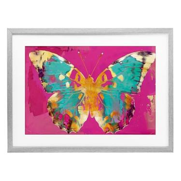 Imagem de Stupell Industries Impressão emoldurada de borboleta de joia sobre bétula rosa sob vidro, design por LSR Design Studio, 35,5 x 50,8 cm