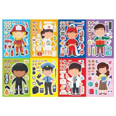 Imagem de 8 peças de adesivos coloridos de personagens de desenho animado – Adesivos decorativos que mudam de rosto, perfeitos para cadernos DIY, capas de telefone, copos isolados e embrulho de presente de 17 x