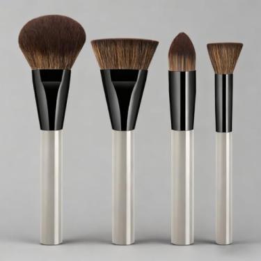 Imagem de 4 pincéis de maquiagem faciais, adequados para blush, base, sombra, corretivo, mistura e aplicação de cor; as cerdas são fáceis de limpar (preto)