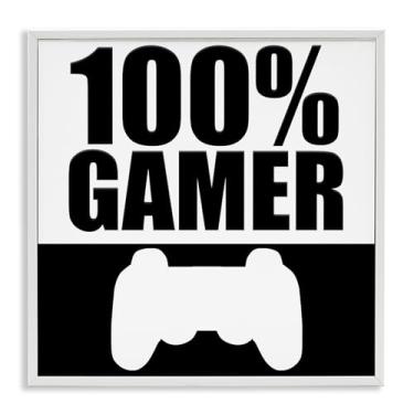 Imagem de Stupell Industries Arte giclée emoldurada 100% Gamer, preto e branco, design de Kim Allen, 43 x 43 cm