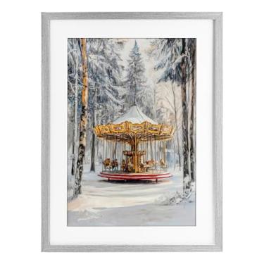 Imagem de Stupell Industries Impressão emoldurada cinza Carrossel Winter Wonderland sob vidro, design por Petal Prints Design, 23 x 17