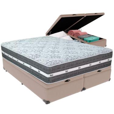 Imagem de Cama Box Baú Bege E Colchão Black Graphite Molas Ensacadas Queen 158x198x32 Anjos