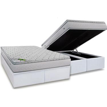Imagem de Cama Box Baú Queen: Colchão Molas Ensacadas Luckspuma Luck + Base Crc Courano White (158x198)