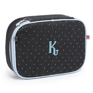 Imagem de Estojo Escolar Kika Box Organizador Jeans Quadrado Divisões, Preto