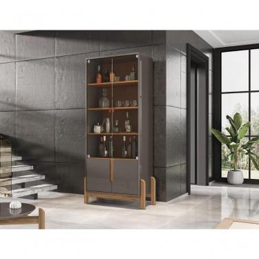 Imagem de Cristaleira 2 Portas C- Prateleiras Para Vinhos E Taças Lizz Cinza Perola-cedro