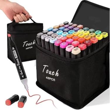 Imagem de CANETINHA MARCADOR COLORIR DESENHO PROFISSIONAL PONTAS DUPLAS CODIFICADOS POR CORES - SEGURANÇA GARANTIDA AQUARELA MATERIAL ESCOLAR ESCRITÓRIO PRESENTE MENINOS MENINAS PRESENTE NATAL