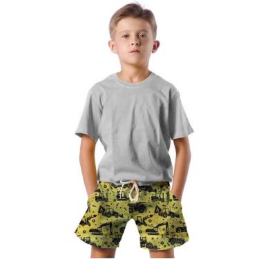 Imagem de Shorts Infantil Bermuda Calção Praia Verão Trator Caminhão Black 489 -