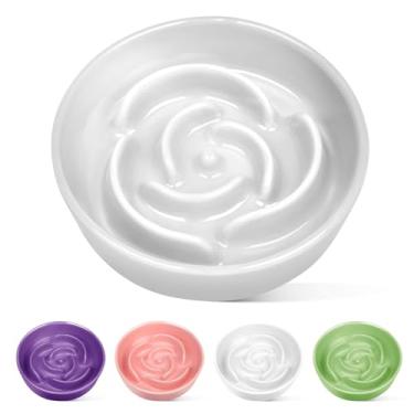 Imagem de TRUVIC Tigelas de cerâmica para cães com alimentação lenta, 1,5 xícara, tigelas de alimentação lenta para comedores rápidos, prato de comida de cerâmica para cães sem queixo preto, tigela de