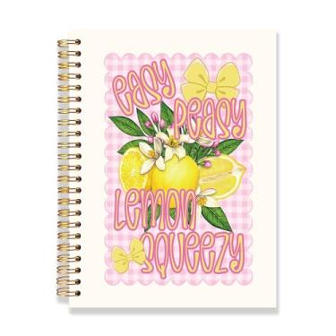 Imagem de RLTXBUK Caderno de limão xadrez preppy Coquette, diário feminino moderno, diário de frutas xadrez rosa e branco, caderno espiral estético fácil de espremer limão, 14 x 21 cm