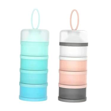 Imagem de IEUDNS 2 recipientes para proteína em pó, dispensadores de pó com 4 compartimentos, empilháveis, ideais para treinos, escritório, esportes e fitness.