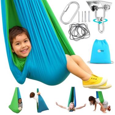 Imagem de Balanço sensorial para crianças e adultos, balanço externo e interno com design de camada dupla, gancho giratório de 360°, suporta até 136 kg para relaxamento e conforto (verde)