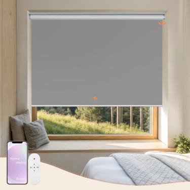 Imagem de Heefen Persianas motorizadas com controle remoto de aplicativo blackout para janelas internas (textura cruzada cinza, 56 cm L x 182 cm A)