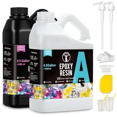 Imagem de ResinAngel Kit de resina epóxi de 1 galão – proporção de mistura 1: 1, acabamento de alto brilho, resistente ao amarelamento, autonivelante e multiuso para artesanato, mesas, moldes de resina