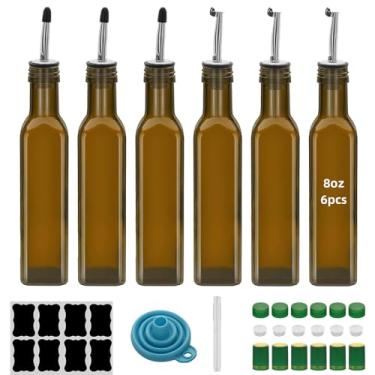 Imagem de Frasco distribuidor de azeite de oliva marrom com escala de 227 g, conjunto dispensador de óleo de vidro e vinagre de 250 ml com despejadores e funil, garrafas de óleo para cozinha garrafas de óleo de