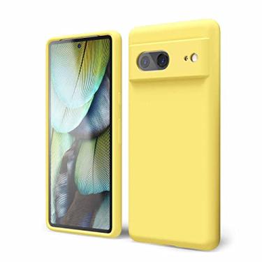 Imagem de oakxco Capa de silicone para Google Pixel 7A com capa para câmera, capa de telefone de gel de borracha macia para mulheres e meninas, ajuste fino, protetor estético TPU bumper com aderência, amarelo