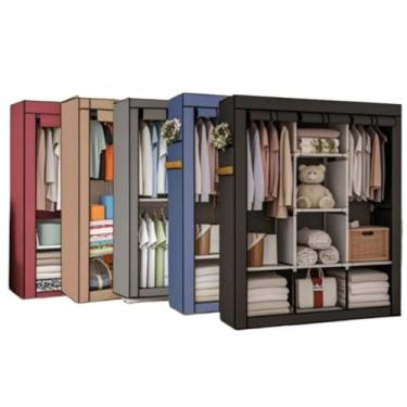 Imagem de Guarda Roupa Dobrável Armário Organizador Multiuso Roupeiro Cabideiro Sapateira- Roupeiro com Capa Protetora para Quarto e Viagem(ALEATÓRIO,CASAL)