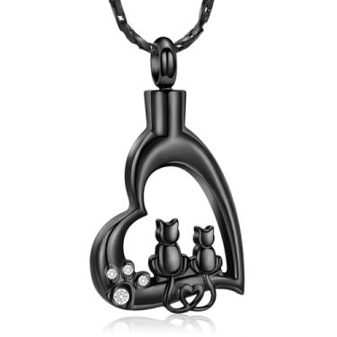 Imagem de AIWENXI Joias de cremação de gato, colares de cinzas de coração para homens e mulheres em aço inoxidável com estampa de patas de cristal e pingente de cinzas para animais de estimação, Aço inoxidável