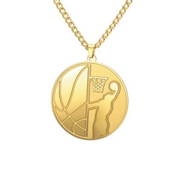 Imagem de PDOUSELF Colar de basquete masculino de aço inoxidável, com pingente de basquete, presente para filho, joias esportivas, presente para jogadores, 20, Aço inoxidável, Sem Pedra Preciosa