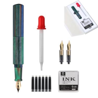 Imagem de SIPLIV Minicaneta-tinteiro Majohn Wancai para viagem, tamanho de bolso, com 2 pontas de irídio (EF, F), conta-gotas de tamanho curto e 6 cartuchos de tinta preta, azul gelo