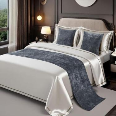 Imagem de Caminho de cama de cor sólida, lenço de cama moderno macio de chenille, tecido durável, macio, resistente a derramamentos, decoração multiuso, para estilo de quarto de hóspedes - cinza escuro|||50