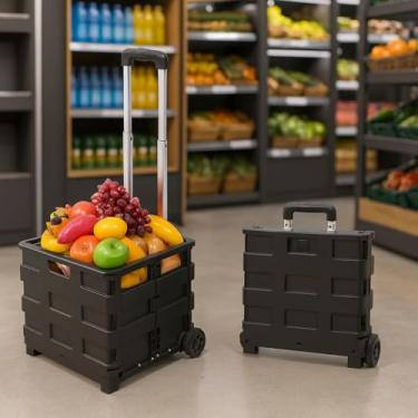 Imagem de CARRINHO COMPRAS DOBRAVEL 45KG TRANSPORTE CESTO MULTIUSO TAMPA FEIRA FERRAMENTAS RODA VIRA MALETA