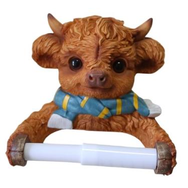 Imagem de Ｂｅｓｇａ Porta-papel higiênico de parede em formato de vaca Terras Altas, feito de resina com um design decorativo em forma de animal, ideal para banheiro