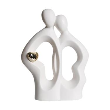 Imagem de predolo Estatueta de Casal Abstrata, Escultura de Figuras de Amantes, Ornamento de Mesa para Escritório, Armário, Estante, Decoração de Aniversário para Casa, Branco