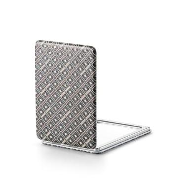 Imagem de OMIRO Espelho de ampliação 1X/3X, espelho compacto de pintura exclusiva com couro PU clássico, 6 cm L x 8,6 cm C (grade cata-vento dourada)