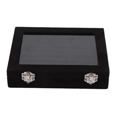 Imagem de Caixa de exibição de joias, organizador de armazenamento de anel de veludo com tampa transparente, 7 espaços, madeira comprimida acrílica para mulheres, presente de dia das mães (Preta)