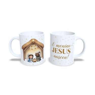 Imagem de Caneca de Cerâmica Branca com Tema Natalino, Design de Presépio, Jesus O Verdadeiro Sentido do Natal, Decoração de Natal com Estrelas Douradas (23183)