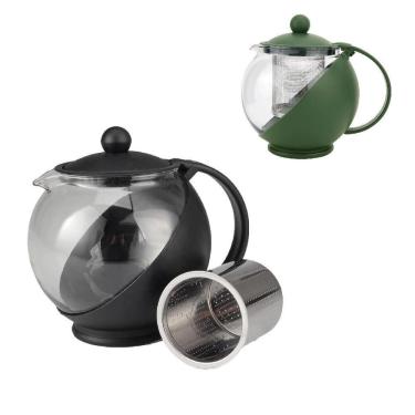 Imagem de Bule Cha Cafe Com Infusor Chaleira De Vidro 1250ml Cafeteira Inox Jarra Suco Filtro Coador Grande