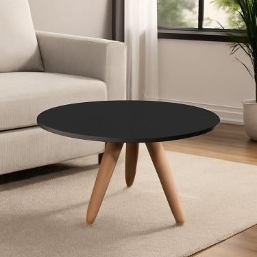 Imagem de Mesa De Centro Redonda Para Sala Pé De Madeira Retrô Camila B04 - D'rossi Preto