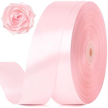 Imagem de Jutieuo Fita de cetim rosa bebê de 3,5 cm, 100 metros, rolo de fita de tecido sólido para buquê de flores, embrulho de presente, fabricação de rosas, artesanato artesanal