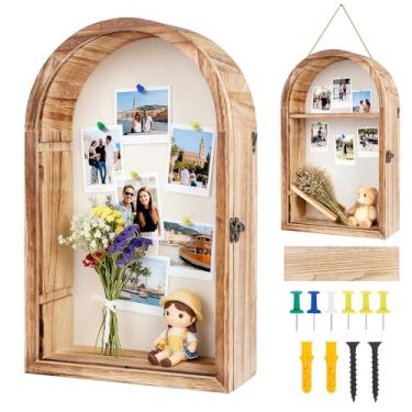 Imagem de Himitimi Moldura de caixa de sombra, 25 x 40 cm, caixas grandes de madeira para exibição com prateleiras removíveis, porta-retratos com memória para buquê de casamento, medalhas, fotos de ingressos