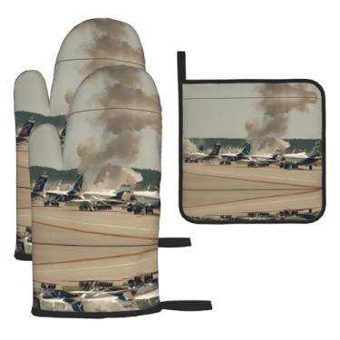 Imagem de Jet Fighter – Conjunto de cozinha essencial com 3 peças, luvas resistentes ao calor e aderência da tampa, proteção para churrasco no forno, design de armazenamento suspenso.