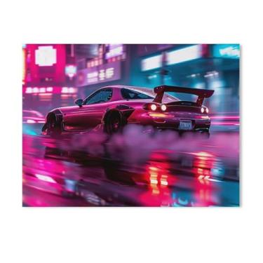 Imagem de HouLaiZhe Neon Sports Car Jdm Rx7 Extreme Speed Posters Tela Estética Decoração de Quarto Pintura de Parede Impressões Sala de Galeria Decoração de Parede para Quarto Sala de Estar Escritório 18 x 24