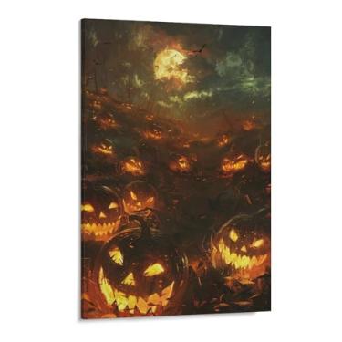 Imagem de HouLaiZhe Impressão de arte de parede em tela de terror com chama de abóbora de Halloween decoração de parede estética gótica para sala de estar quarto 11 x 17 polegadas (28 x 43 cm)