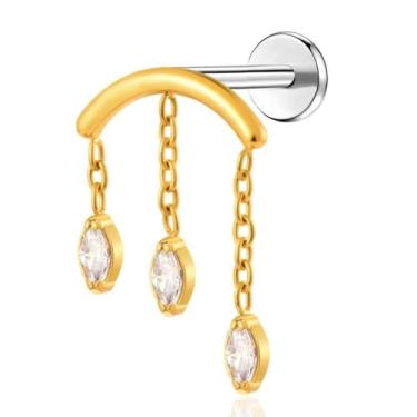 Imagem de BelezaDosas G23 titânio Labret Studs Threadless Push-in Labret Press Fit 16G Cluster Helix Lobe Conch Tragus Push Back Piercing Jewelry, Small, Titânio, Zircônia cúbica