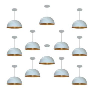 Imagem de Kit 12 Luminária Pendente Meia Lua 24cm Com Interior Cobre Fiação 110/