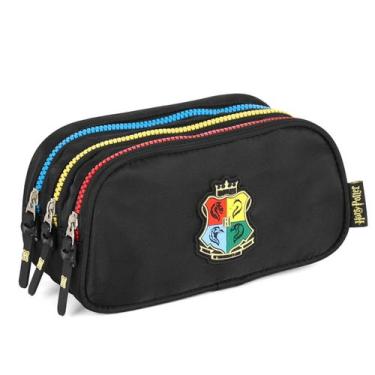 Imagem de Estojo Escolar Triplo Harry Potter Hogwarts Brasão Preto - Luxcel