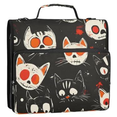 Imagem de CEBUGI Fichário de 3 anéis com zíper com alça de ombro, pasta de arquivo expansível de 3,8 cm, anéis D, para escola, escritório, caveiras