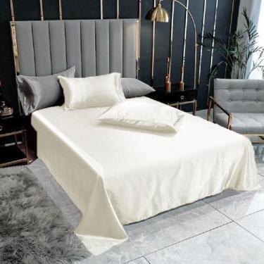 Imagem de Lençol Superior Casal Queen Com 2 Fronhas Cetim Seda Pérola - Confecco