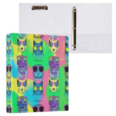 Imagem de STAYTOP Organizador de fichário redondo de desenho animado de gato e cachorro, 3 fichários com prancheta (carta A4) para material de escritório escolar