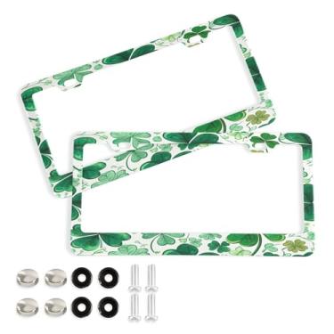 Imagem de Wassud Moldura de placa de licença de trevo de quatro folhas com parafusos, 2 molduras decorativas de alumínio para carro, acessórios universais de carro para mulheres e homens