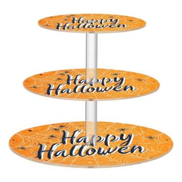 Imagem de CEBUGI Suporte de cupcake de 3 camadas, fundo de Halloween, suporte redondo para bolo, torre, bandeja de servir em camadas de acrílico para chá, chá de bebê, casamento e mais
